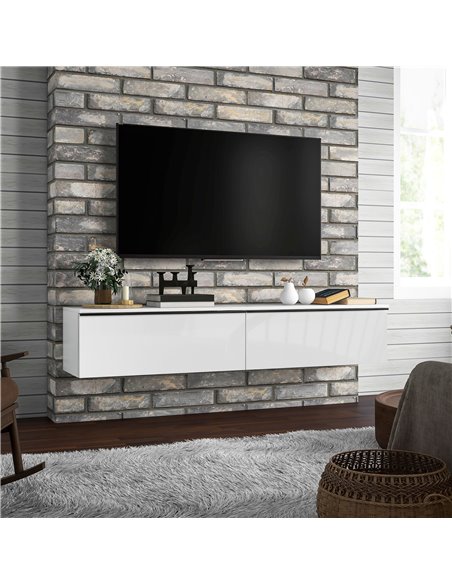 HOMCOM 160cm High Gloss Floating TV Unit Stand for TVs up to 70", Wall Mounted TV Cabinet with Storage Cupboards, White 839-540V - pic 86178 | FastDaddyshop