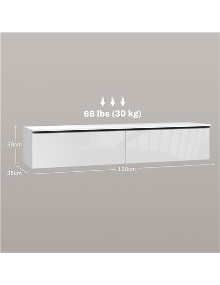 HOMCOM 160cm High Gloss Floating TV Unit Stand for TVs up to 70", Wall Mounted TV Cabinet with Storage Cupboards, White 839-540V - pic 86179 | FastDaddyshop