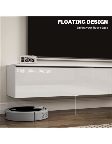 HOMCOM 160cm High Gloss Floating TV Unit Stand for TVs up to 70", Wall Mounted TV Cabinet with Storage Cupboards, White 839-540V