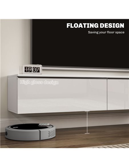 HOMCOM 160cm High Gloss Floating TV Unit Stand for TVs up to 70", Wall Mounted TV Cabinet with Storage Cupboards, White 839-540V - pic 86180 | FastDaddyshop