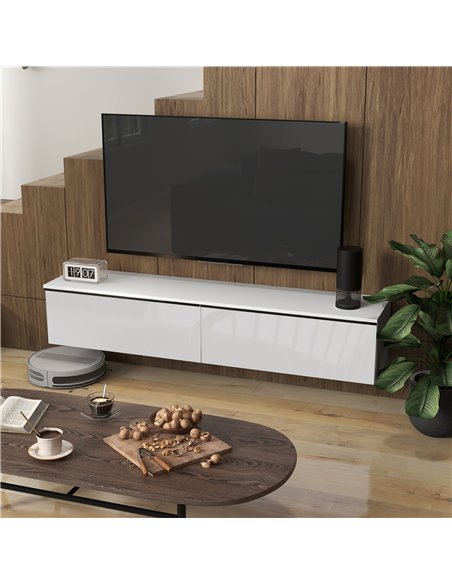 HOMCOM 160cm High Gloss Floating TV Unit Stand for TVs up to 70", Wall Mounted TV Cabinet with Storage Cupboards, White 839-540V - pic 86183 | FastDaddyshop
