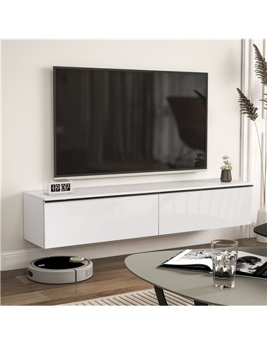 HOMCOM 160cm High Gloss Floating TV Unit Stand for TVs up to 70", Wall Mounted TV Cabinet with Storage Cupboards, White 839-540V