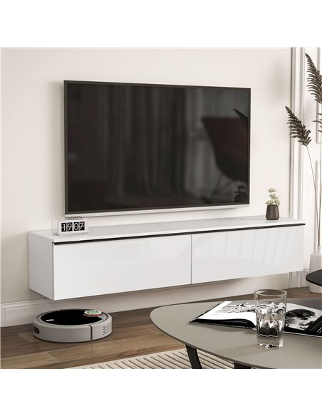 HOMCOM 160cm High Gloss Floating TV Unit Stand for TVs up to 70", Wall Mounted TV Cabinet with Storage Cupboards, White 839-540V - pic 86184 | FastDaddyshop