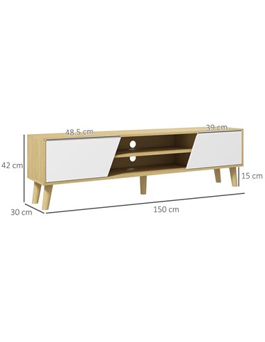 HOMCOM TV Stand Cabinet, TV Unit for TVs up to 65", TV Cabinet with Storage Shelves and Soft Closing Door Cupboard, Cable Manage