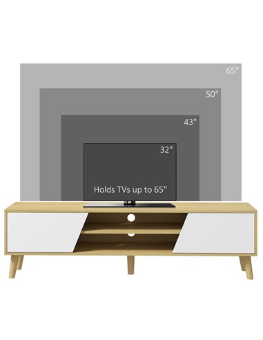 HOMCOM TV Stand Cabinet, TV Unit for TVs up to 65", TV Cabinet with Storage Shelves and Soft Closing Door Cupboard, Cable Manage