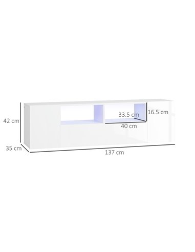 HOMCOM 16 LED Light TV Stand, with Storage - High Gloss White 839-649V00WT