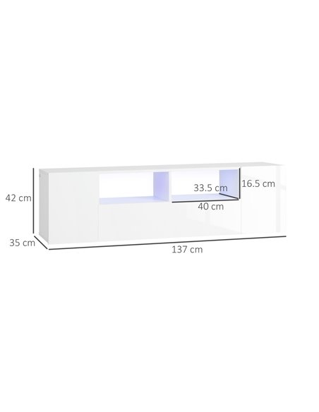 HOMCOM 16 LED Light TV Stand, with Storage - High Gloss White 839-649V00WT - pic 86224 | FastDaddyshop