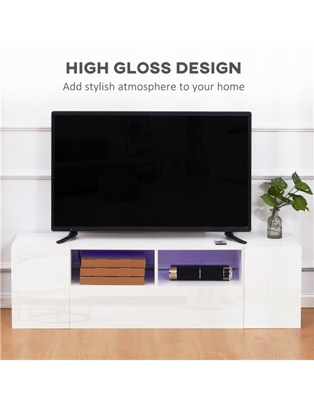 HOMCOM 16 LED Light TV Stand, with Storage - High Gloss White 839-649V00WT - pic 86225 | FastDaddyshop