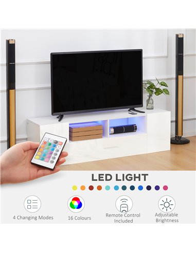 HOMCOM 16 LED Light TV Stand, with Storage - High Gloss White 839-649V00WT