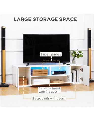 HOMCOM 16 LED Light TV Stand, with Storage - High Gloss White 839-649V00WT