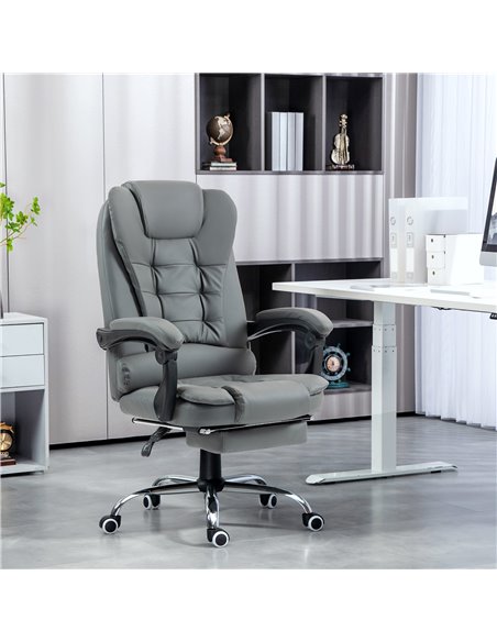 HOMCOM Executive Office Chair, PU Leather Home Office Chair with Swivel Wheels, Reclining Backrest, Retractable Footrest, Grey 9 - pic 86232 | FastDaddyshop