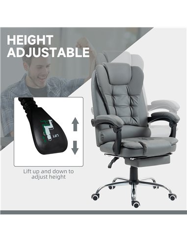 HOMCOM Executive Office Chair, PU Leather Home Office Chair with Swivel Wheels, Reclining Backrest, Retractable Footrest, Grey 9