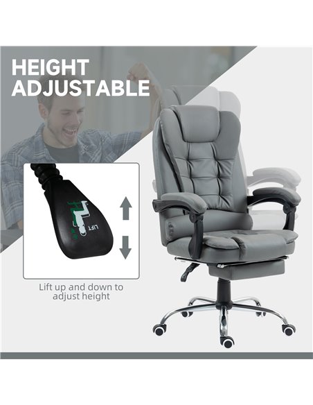 HOMCOM Executive Office Chair, PU Leather Home Office Chair with Swivel Wheels, Reclining Backrest, Retractable Footrest, Grey 9 - pic 86234 | FastDaddyshop