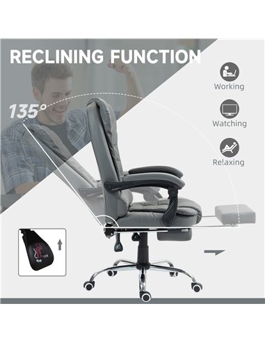 HOMCOM Executive Office Chair, PU Leather Home Office Chair with Swivel Wheels, Reclining Backrest, Retractable Footrest, Grey 9