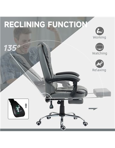 HOMCOM Executive Office Chair, PU Leather Home Office Chair with Swivel Wheels, Reclining Backrest, Retractable Footrest, Grey 9