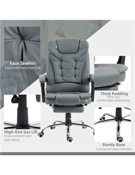 HOMCOM Executive Office Chair, PU Leather Home Office Chair with Swivel Wheels, Reclining Backrest, Retractable Footrest, Grey 9 - pic 86237 | FastDaddyshop