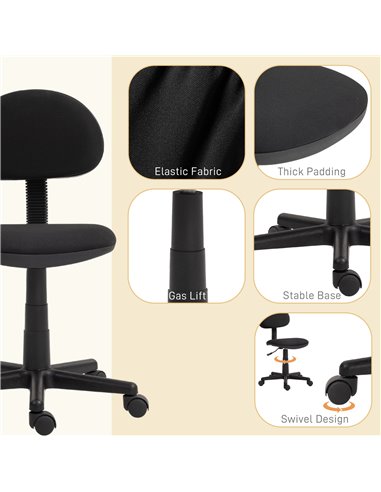HOMCOM Small Armless Office Chair - Black 921-727V70BK