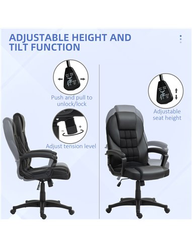 HOMCOM Executive Office Chair, PU Leather High Back Desk Chair, Swivel Computer Chair with Adjustable Height and Tilt Function, 