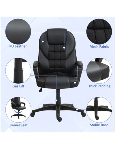 HOMCOM Executive Office Chair, PU Leather High Back Desk Chair, Swivel Computer Chair with Adjustable Height and Tilt Function, 