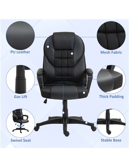 HOMCOM Executive Office Chair, PU Leather High Back Desk Chair, Swivel Computer Chair with Adjustable Height and Tilt Function,  - pic 86253 | FastDaddyshop