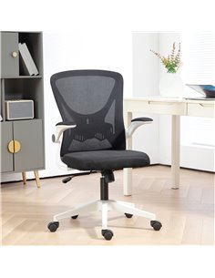 Vinsetto Mesh Office Chair with Flip-Up Armrests, Adjustable Height, Tilt, Ergonomic Desk Chair, Black & White 921-405V72BK 2