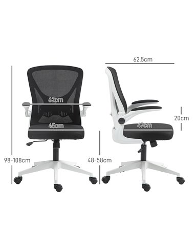 Vinsetto Mesh Office Chair with Flip-Up Armrests, Adjustable Height, Tilt, Ergonomic Desk Chair, Black & White 921-405V72BK