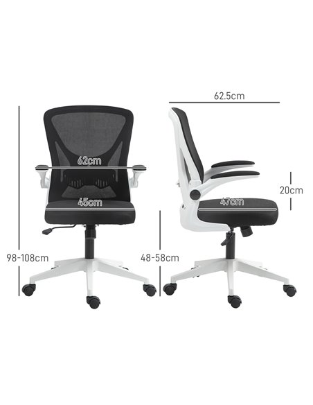 Vinsetto Mesh Office Chair with Flip-Up Armrests, Adjustable Height, Tilt, Ergonomic Desk Chair, Black & White 921-405V72BK - pic 86431 | FastDaddyshop