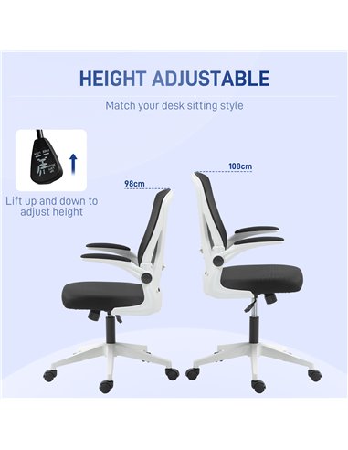 Vinsetto Mesh Office Chair with Flip-Up Armrests, Adjustable Height, Tilt, Ergonomic Desk Chair, Black & White 921-405V72BK