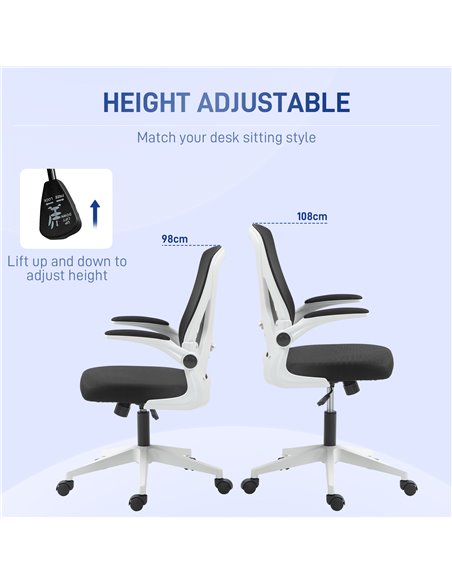 Vinsetto Mesh Office Chair with Flip-Up Armrests, Adjustable Height, Tilt, Ergonomic Desk Chair, Black & White 921-405V72BK - pic 86432 | FastDaddyshop