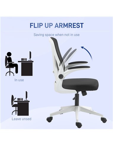Vinsetto Mesh Office Chair with Flip-Up Armrests, Adjustable Height, Tilt, Ergonomic Desk Chair, Black & White 921-405V72BK