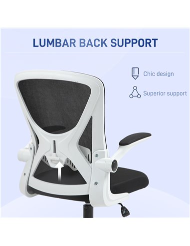 Vinsetto Mesh Office Chair with Flip-Up Armrests, Adjustable Height, Tilt, Ergonomic Desk Chair, Black & White 921-405V72BK