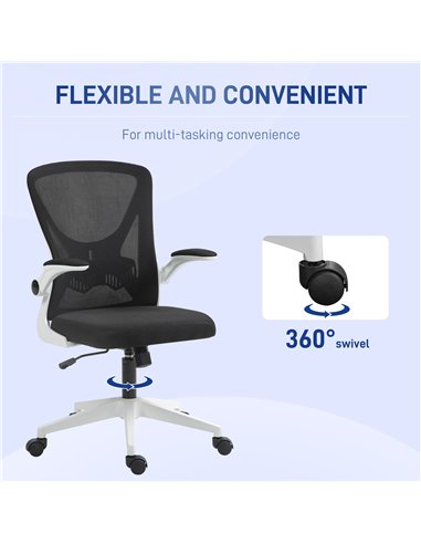 Vinsetto Mesh Office Chair with Flip-Up Armrests, Adjustable Height, Tilt, Ergonomic Desk Chair, Black & White 921-405V72BK