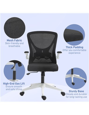 Vinsetto Mesh Office Chair with Flip-Up Armrests, Adjustable Height, Tilt, Ergonomic Desk Chair, Black & White 921-405V72BK