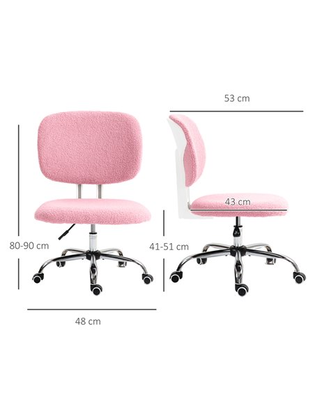 Vinsetto Cute Armless Office Chair Vanity Task Chair with Adjustable Height, Swivel Wheels, Mid Back, Pink 921-689V71PK - pic 86440 | FastDaddyshop