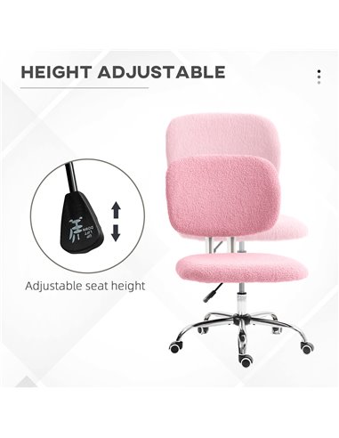 Vinsetto Cute Armless Office Chair Vanity Task Chair with Adjustable Height, Swivel Wheels, Mid Back, Pink 921-689V71PK