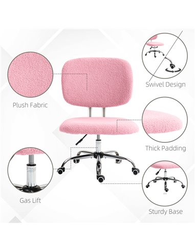 Vinsetto Cute Armless Office Chair Vanity Task Chair with Adjustable Height, Swivel Wheels, Mid Back, Pink 921-689V71PK