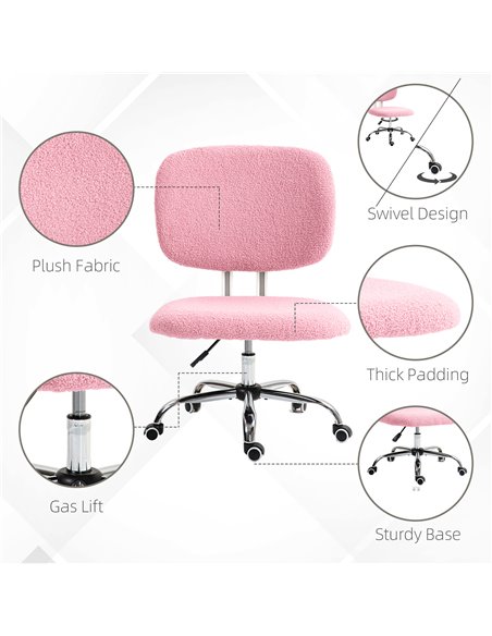 Vinsetto Cute Armless Office Chair Vanity Task Chair with Adjustable Height, Swivel Wheels, Mid Back, Pink 921-689V71PK - pic 86442 | FastDaddyshop