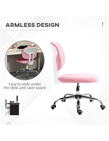 Vinsetto Cute Armless Office Chair Vanity Task Chair with Adjustable Height, Swivel Wheels, Mid Back, Pink 921-689V71PK