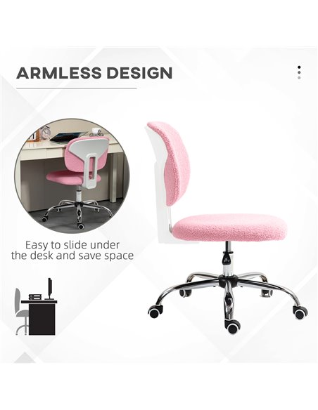 Vinsetto Cute Armless Office Chair Vanity Task Chair with Adjustable Height, Swivel Wheels, Mid Back, Pink 921-689V71PK - pic 86443 | FastDaddyshop