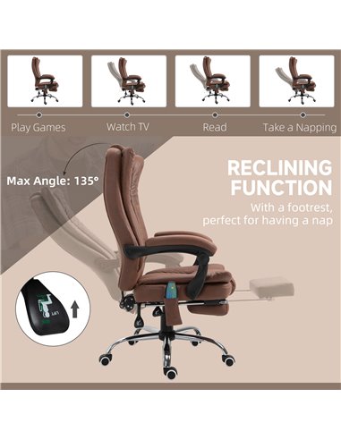 Vinsetto High Back Vibration Massage Office Chair, Executive Office Chair, Heated Reclining Leathaire Fabric Chair w/ Footrest, 