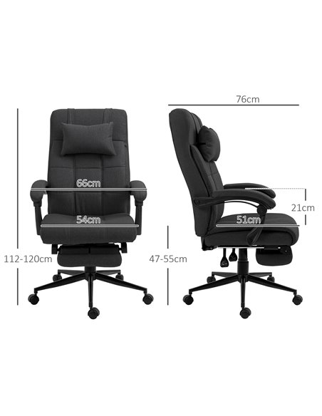 Vinsetto Executive Office Chair with Footrest, Headrest Pillow, Office Desk Chair with Reclining Backrest, Swivel Wheels, Black  - pic 86458 | FastDaddyshop