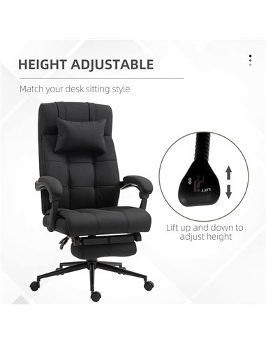 Vinsetto Executive Office Chair with Footrest, Headrest Pillow, Office Desk Chair with Reclining Backrest, Swivel Wheels, Black 