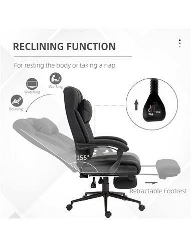 Vinsetto Executive Office Chair with Footrest, Headrest Pillow, Office Desk Chair with Reclining Backrest, Swivel Wheels, Black 