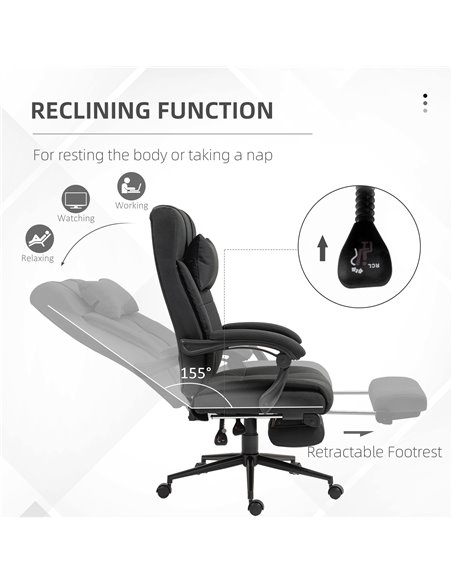 Vinsetto Executive Office Chair with Footrest, Headrest Pillow, Office Desk Chair with Reclining Backrest, Swivel Wheels, Black  - pic 86460 | FastDaddyshop