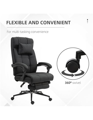 Vinsetto Executive Office Chair with Footrest, Headrest Pillow, Office Desk Chair with Reclining Backrest, Swivel Wheels, Black 
