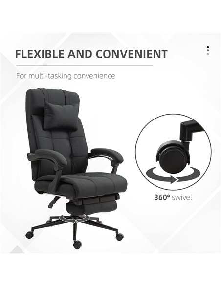 Vinsetto Executive Office Chair with Footrest, Headrest Pillow, Office Desk Chair with Reclining Backrest, Swivel Wheels, Black  - pic 86461 | FastDaddyshop
