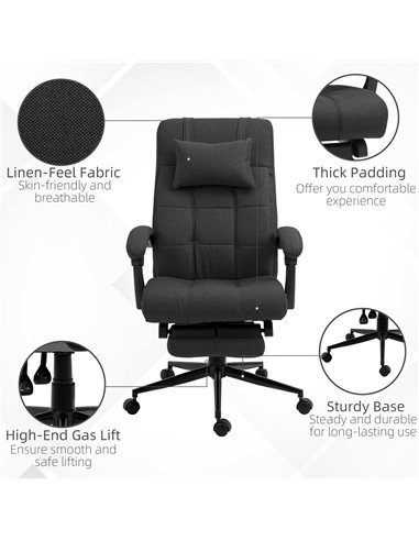 Vinsetto Executive Office Chair with Footrest, Headrest Pillow, Office Desk Chair with Reclining Backrest, Swivel Wheels, Black 