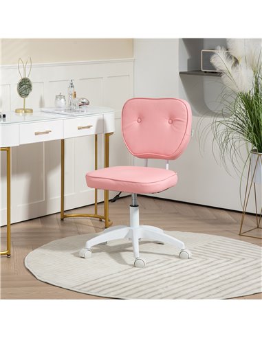 Vinsetto Vanity Office Chair, PU Leather Computer Chair for Home, with Adjustable Height, Armless, Swivel Wheels, Pink 921-687V7