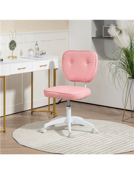 Vinsetto Vanity Office Chair, PU Leather Computer Chair for Home, with Adjustable Height, Armless, Swivel Wheels, Pink 921-687V7 - pic 86484 | FastDaddyshop