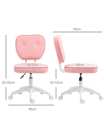 Vinsetto Vanity Office Chair, PU Leather Computer Chair for Home, with Adjustable Height, Armless, Swivel Wheels, Pink 921-687V7 - pic 86485 | FastDaddyshop